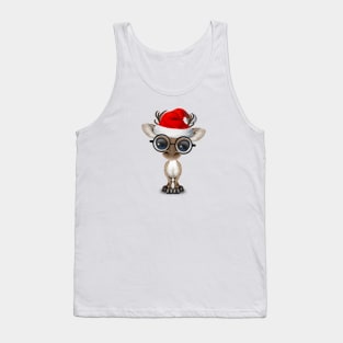 Baby Reindeer Wearing a Santa Hat and Glasses Tank Top